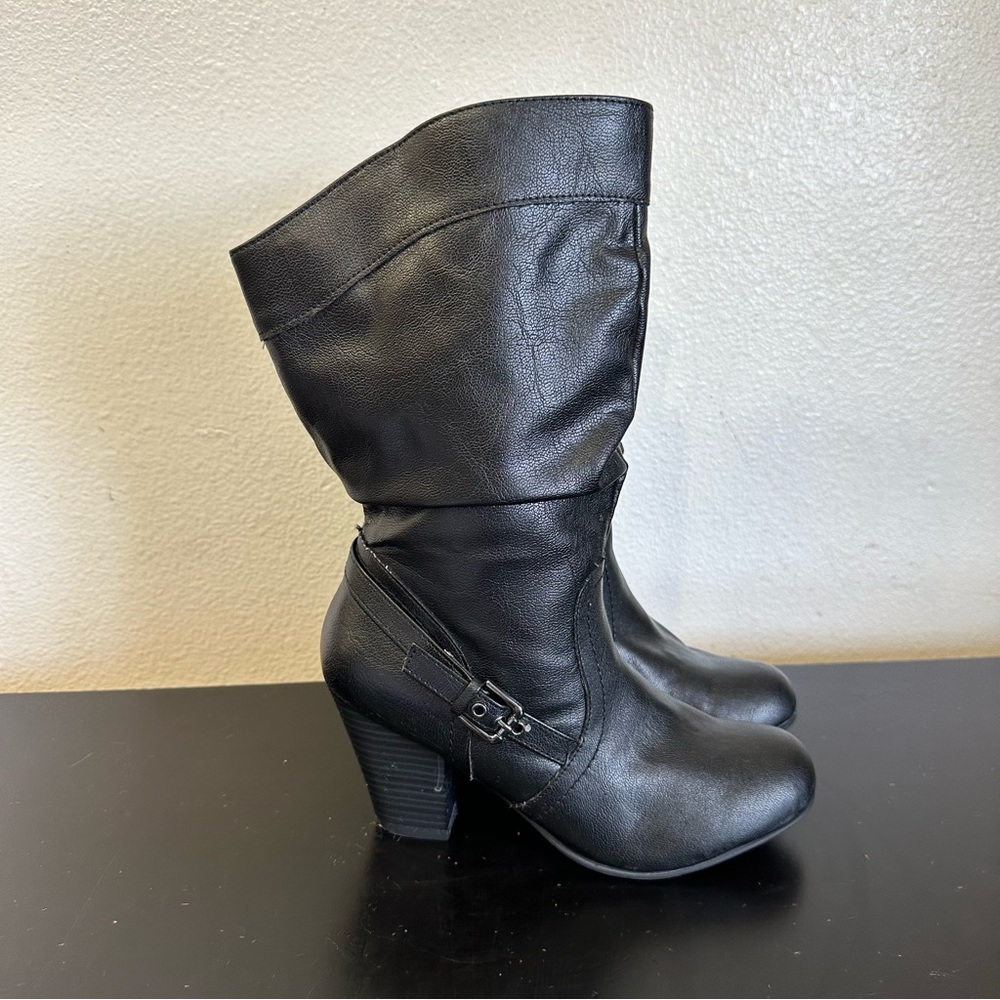 Faded Glory Black Faux Leather Heeled Boots
